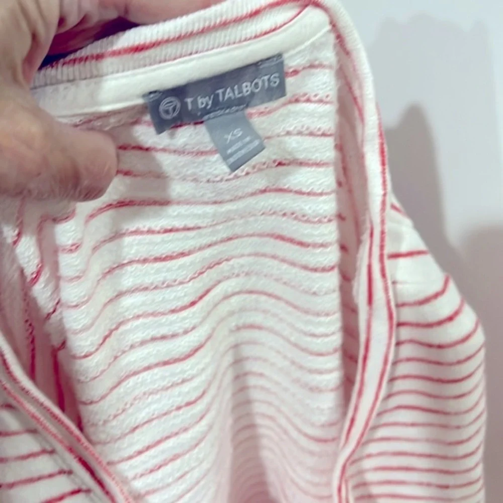 T by Talbots Striped Pink 3/4 Sleeve French Terry Top Button Sleeve x Small
